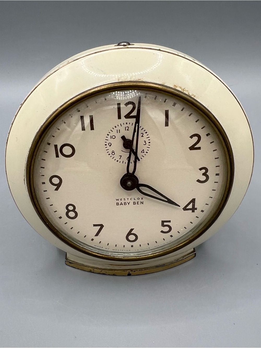 Westclox Baby Ben 61-R Mechanical Alarm Clock Metal White Wind Up Untested